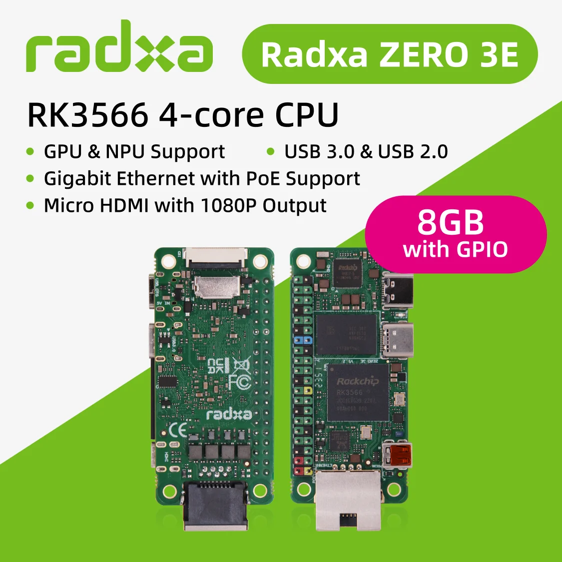 RADXA ゼロ3E SBC ボード RK3566 4コア