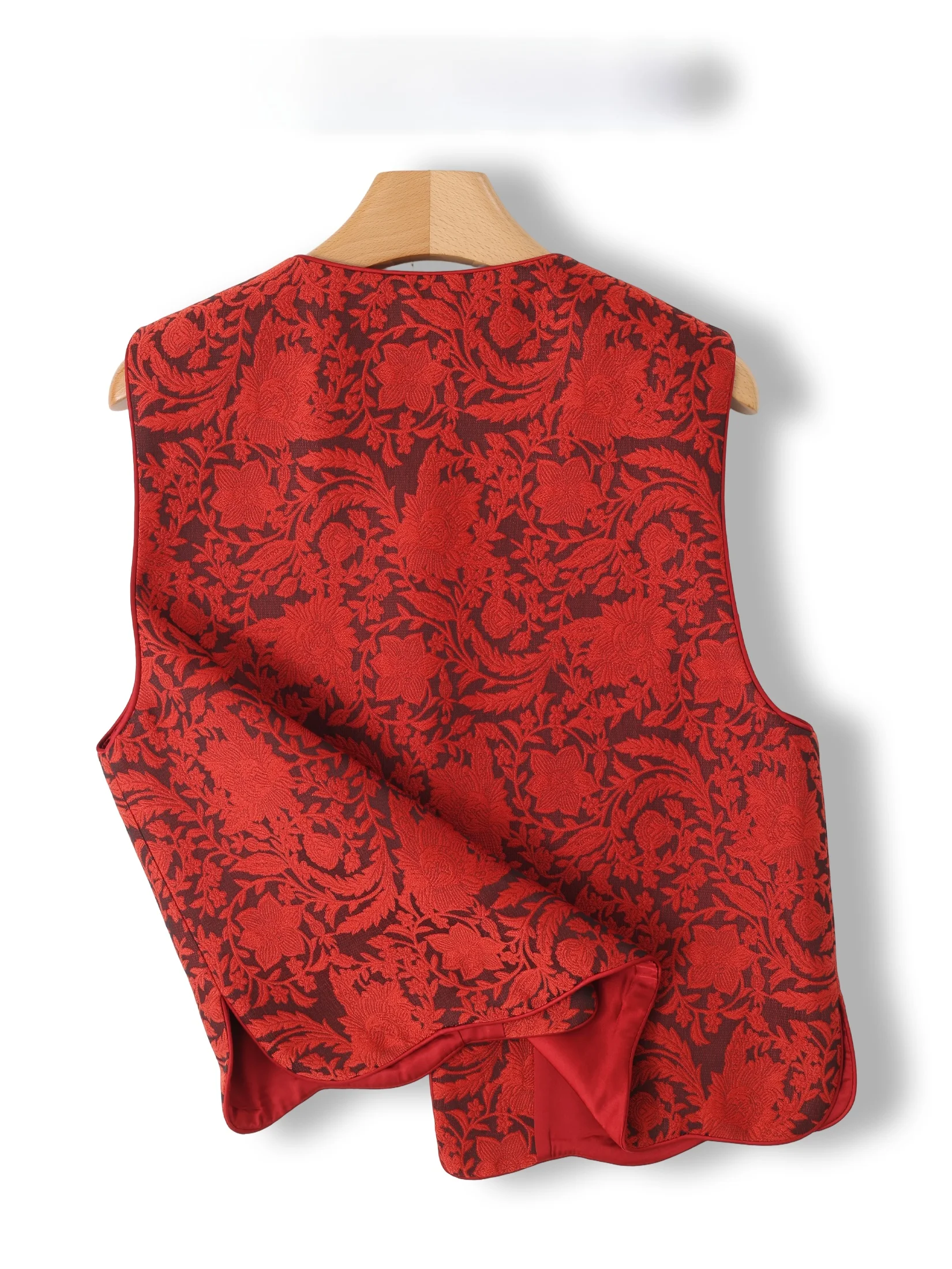 New Year's Red Floral Embroidery Button Vest Women's Retro Style Jacket Chinese Traditional Costume Loose Fit round Neckline