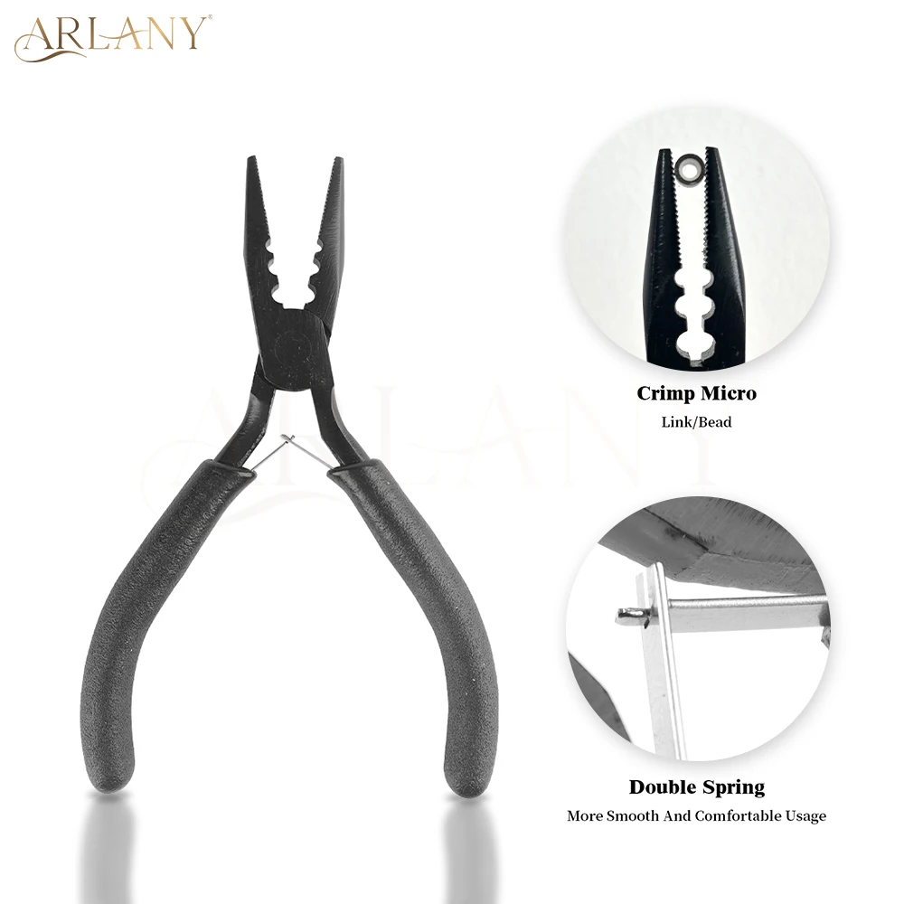 ARLANY-ferramenta de trama do aço inoxidável, grânulos mais perto, 3 furos Alicates para extensões do cabelo da pena, microlinks