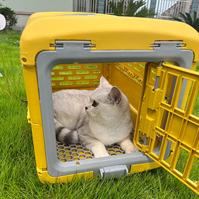 Cat Dog Transport Box, Airline Approved Plastic Pet Carrier, Portable Foldable Travel Cage Bag, Durable Lightweight Cages
