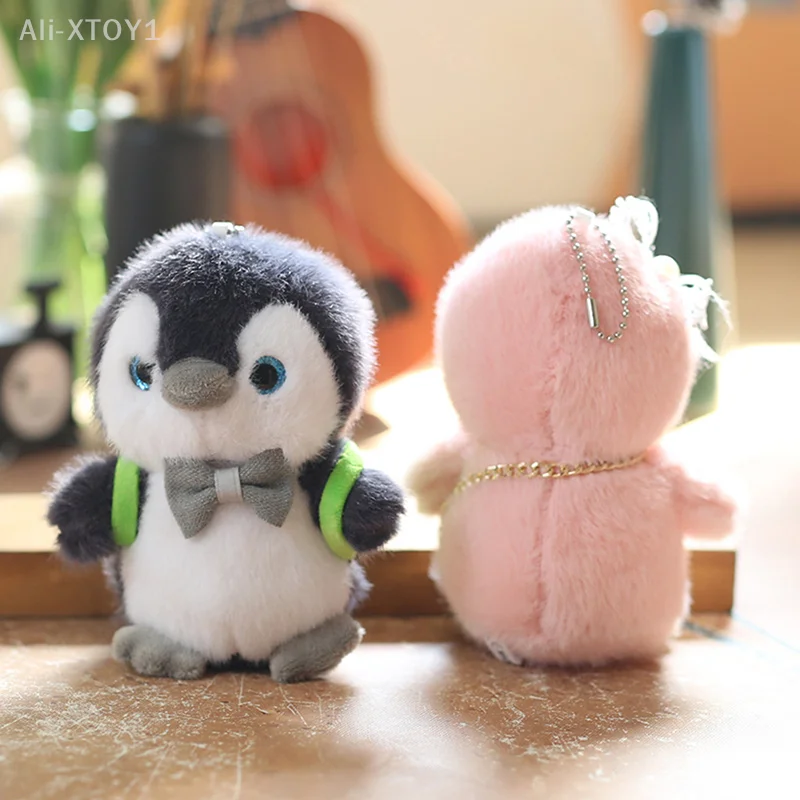 Funny Cute Backpack Bow Penguin Plush Dolls Soft Ragdoll Keychain Pendant Bag Hanging Ornaments Keyrings Stuffed Toys Kids Gifts