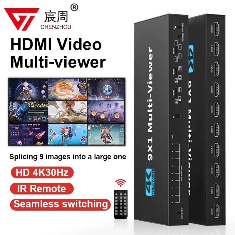 4K 9x1 HDMI Multi-viewer switcher Seamless 9 Screen Real Time  HDMI  Multi Viewer Screen Splitter 9 in 1 out Switch Adapter 1x9