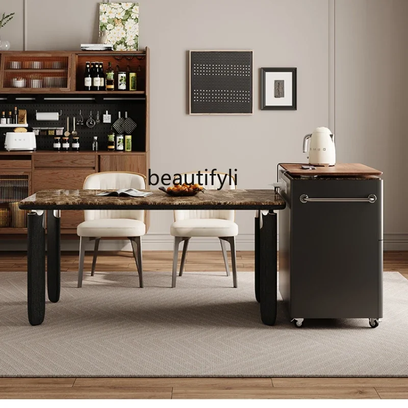 

Movable wheelbarrow island dining table integrated multi-functional storage rotatable countertop