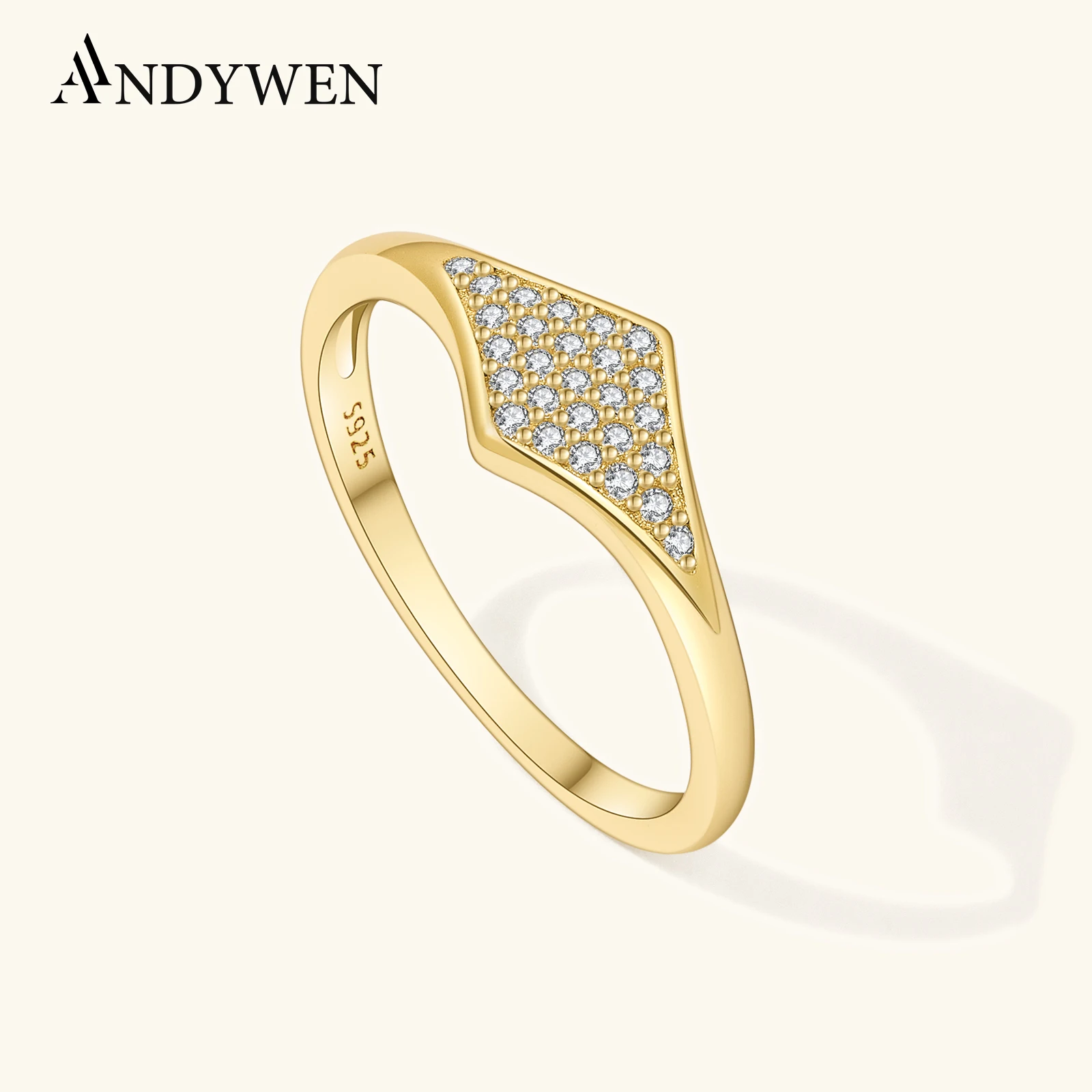 

ANDYWEN, кольцо из стерлингового серебра 925 пробы с геометрическим ромбом, нерегулярное кольцо с цирконием, женское кольцо 925, роскошный модный подарок на годовщину, ювелирные изделия