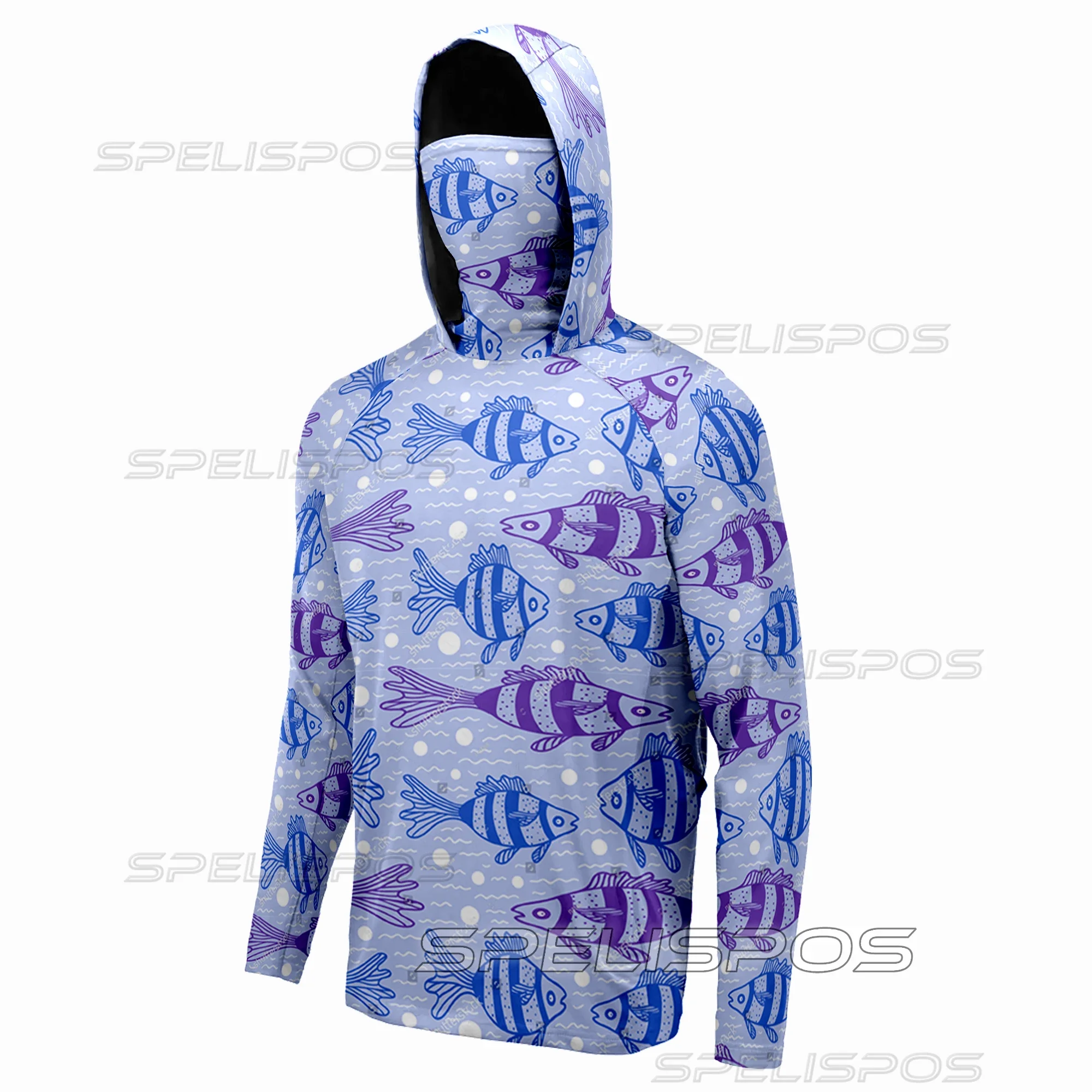 

SPELISPOS Fishing Hooded Shirt Mask Long Sleeve Sun Protection UPF 50+ Sweatshirt Quick Drying Tops Fishing Top