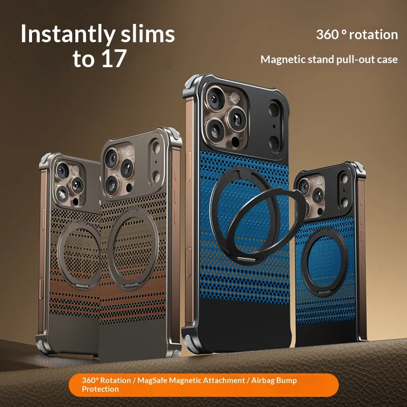 

Premium 360°rotating bracket Metal+Kevlar pattern leather back cover For iPhone 17 16 15 14 13 Pro Max shockproof Phone Case