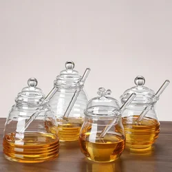 280-500ml Glass Honey Jar Honey Dispenser with Dipper Transparent Unique Bee Hive Shape Honeypot Home Kitchen Tools Food Storage