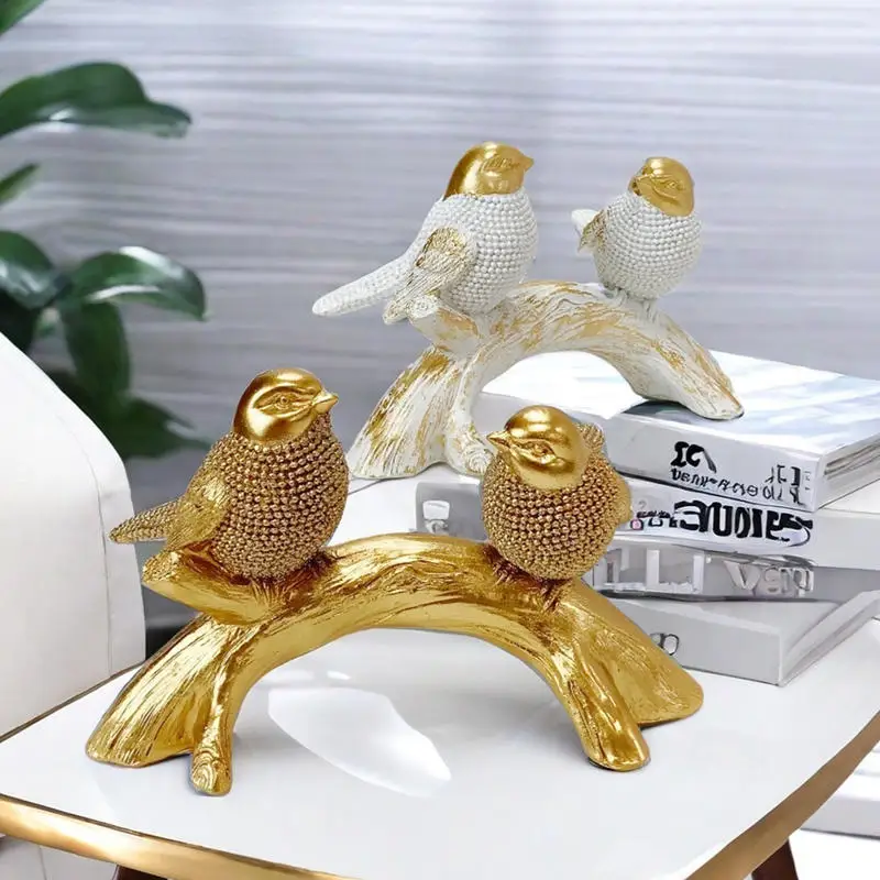 

Creative Couple Bird Resin Statue on Branch Table Ornament Handcrafted Birds Figurines Sculptures Office Home Desk Decorations