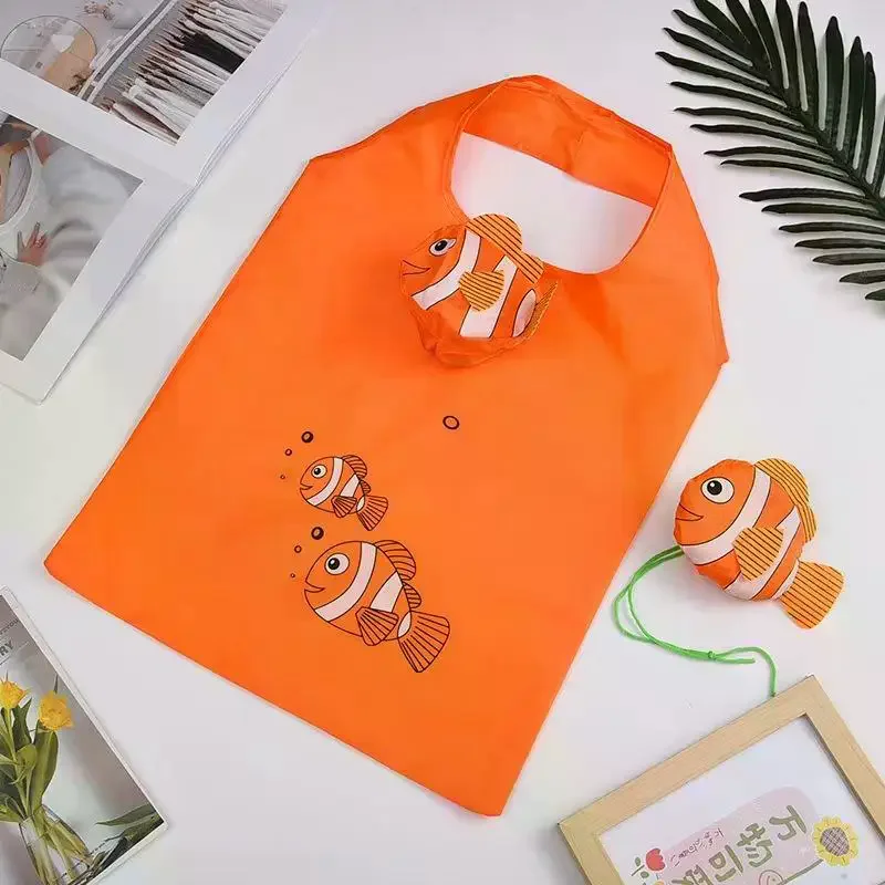Cute Tropical Fish Foldable Shopping Bag Large Capacity Supermarket Shopping Bag Portable Reusable Eco-Friendly Bag Storage Bag
