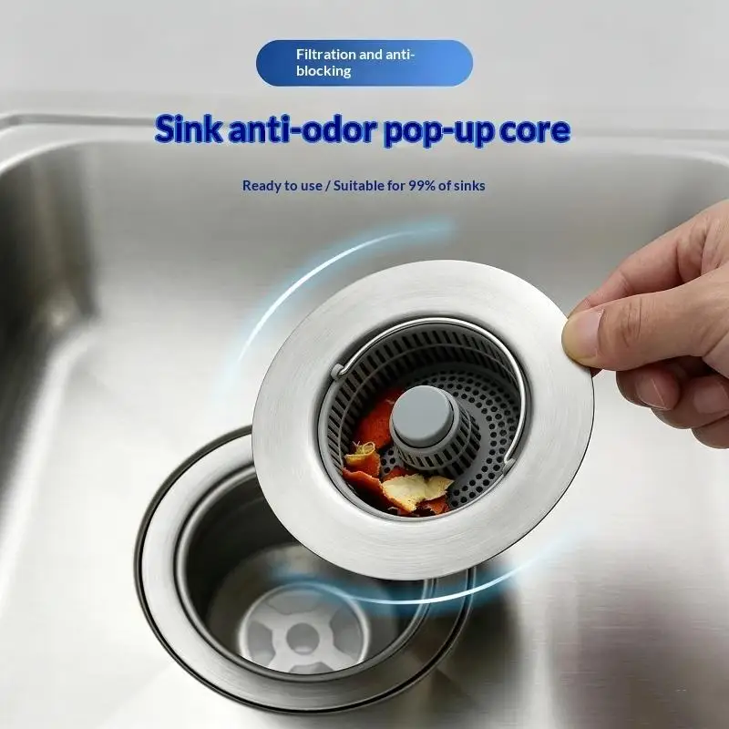 Kitchen Sink Up Drain Strainer With Anti Clog Filter Universal Size: No Dirty Hands Design Home