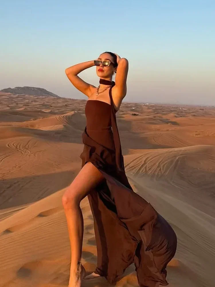 Elegant Simple Strapless Wedding Dresses Women Side Split Mesh Patchwork Prom Dresses 2025 Solid Scarf Party Chic Brides Gown