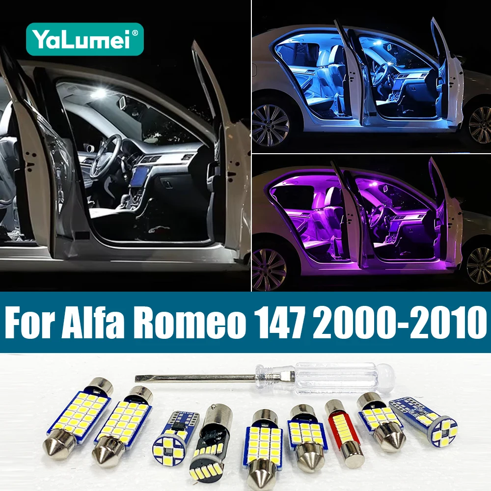 For Alfa Romeo 147 2000-2007 2008 2009 2010 12PCS Car LED Interior Dome Reading Lamp Trunk Door Glove Box Lights Accessories