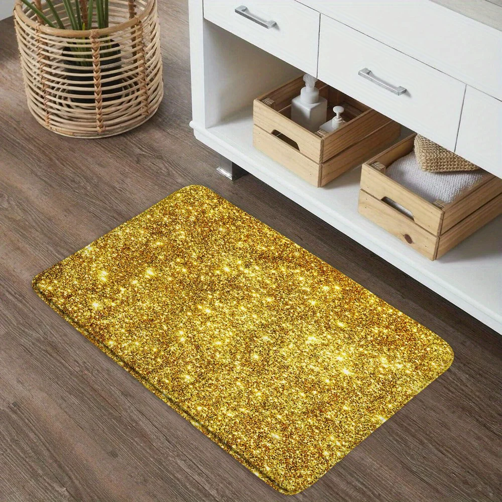 Glitter Gold Bath Mat – Soft Flannel Non-Slip Rug with Sparkling Shimmer for Luxe Bathroom & Entryway Decor