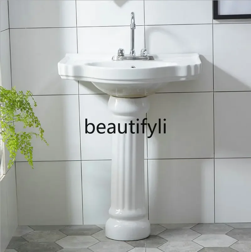 Home Ceramic Pedestal Basin Bathroom Apartment Balcony Floor-standing Washstand Sink