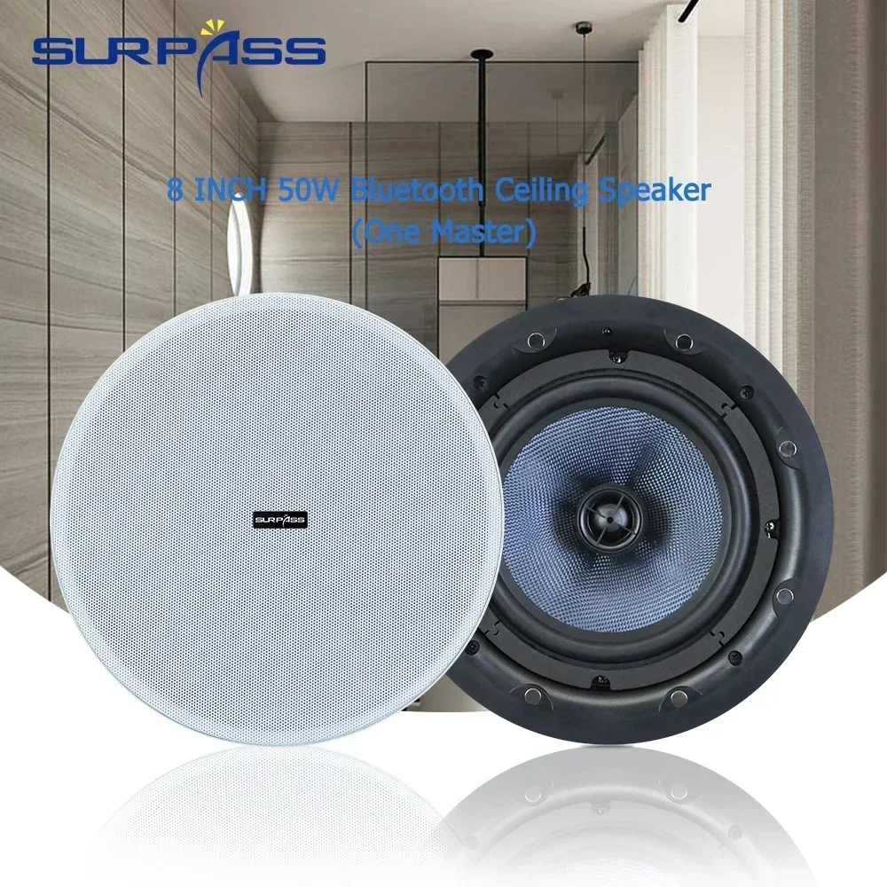 50W 8'' Ceiling Bluetooth Speaker Built in Class D Amplifier in Ceiling  Speakers System Active Recessed Audio Speaker for Hotel