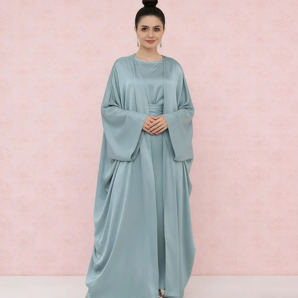 

Ramadan Muslim Women 2 Piece Set Party Dresses Abaya Eid Jalabiya Sashes Morocco Dubai Kaftan Cardigan Robe Kimono Kebaya Caftan