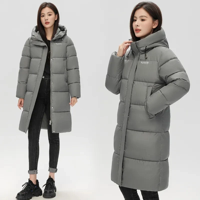 2025 Nuova giacca invernale lunga da donna Parka Giubbotti in cotone Caldo capispalla con cappuccio Cappotti da neve freddi spessi femminili Piumino