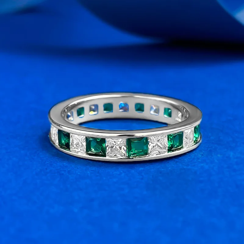 

Full Eternity Bands 925 Sterling Silver Rings Princess Square Cut Wedding Jewelry Gifts for WomenFine Jewelry Rings