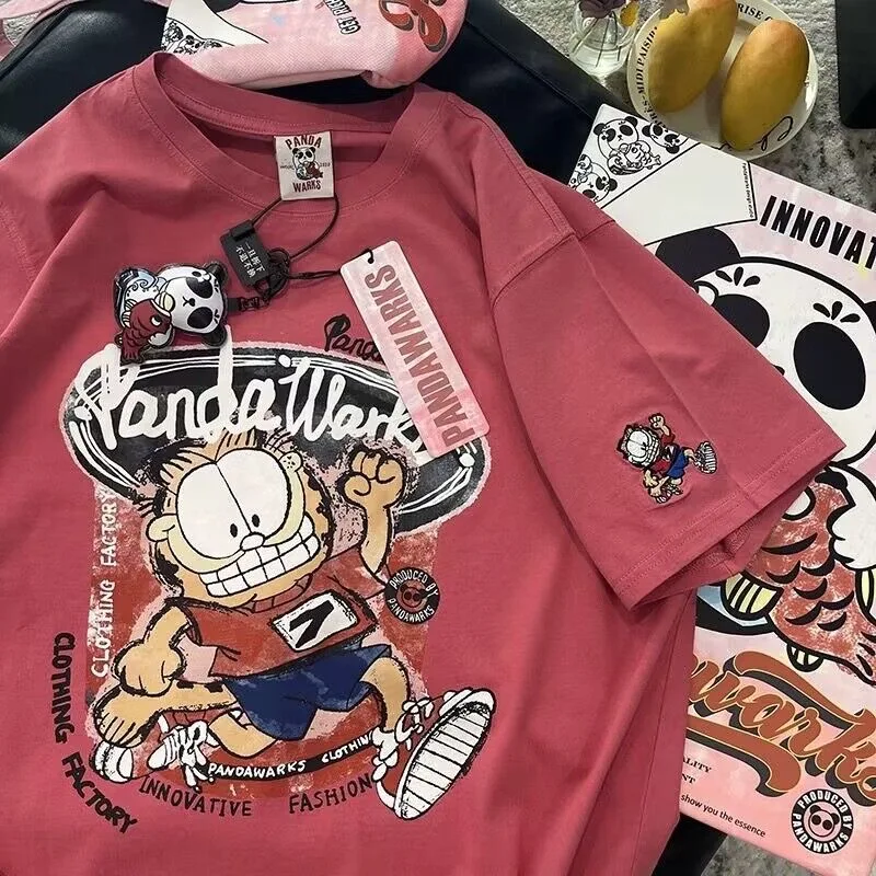 Cartoon Vintage Garfielded Printed T shirt 100% Cotton Kawaii Cool Cat Summer T shirts Men Women Oversized Tees Streetwear Tops