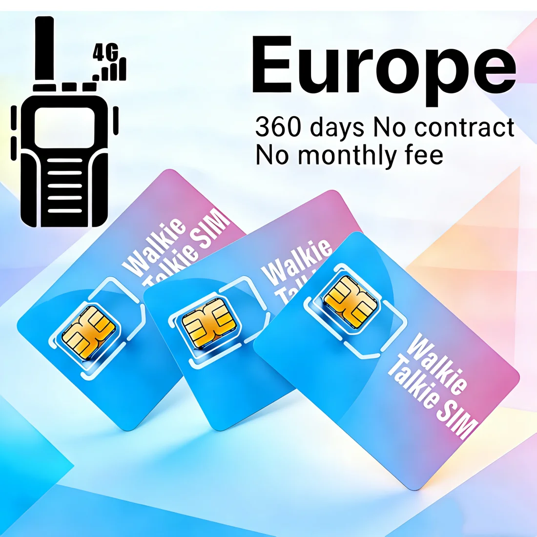 Carte SIM globale 4G LTE pour talkie-walkie PTT en Europe – Sans contrat, 1 Go/360 jours, carte SIM 3-en-1 pour radios PTT K500, etc.