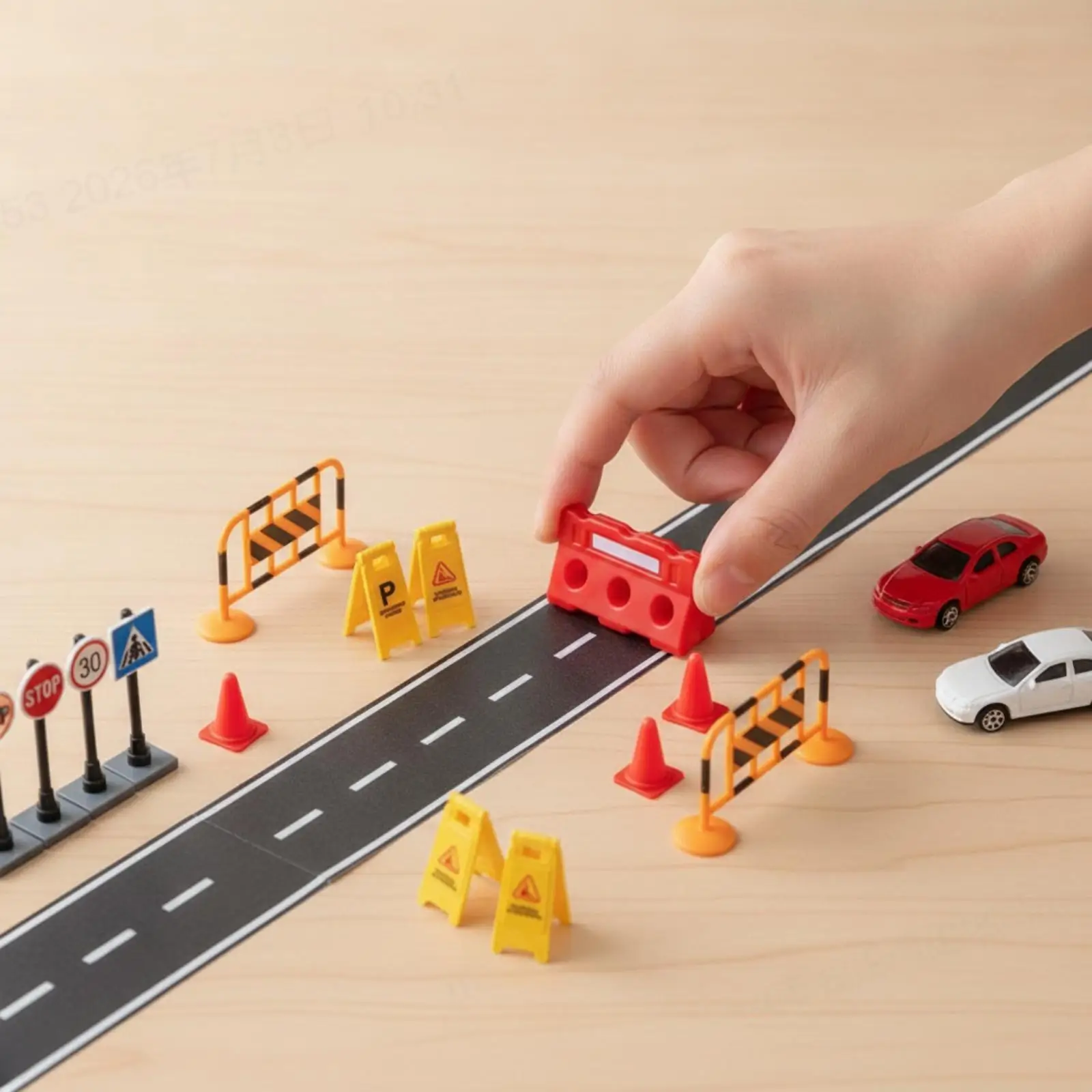 Miniature Traffic Scene Kit Tabletop Dollhouse Road Construction Set Small