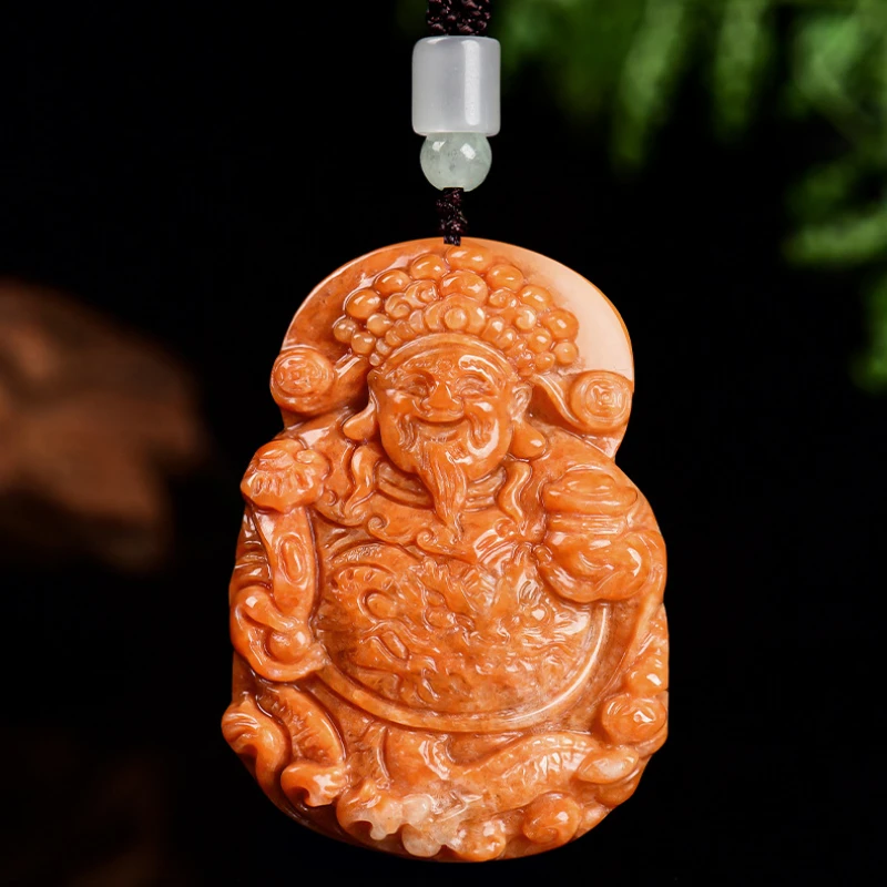 

Jia Le/Natural Red Jade Blessing God of Wealth Necklace Emerald Pendant Fashion Personalized Jewelry Men and Women Boutique Gift