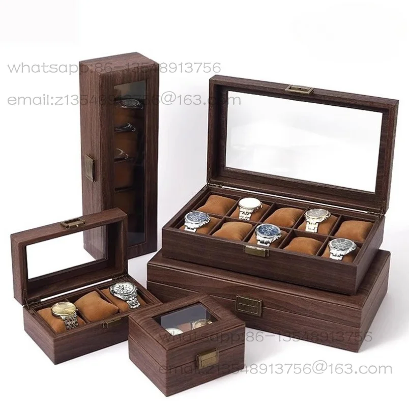 Wood grain leather watch storage box, watch collection display box, household soft pillow watch box