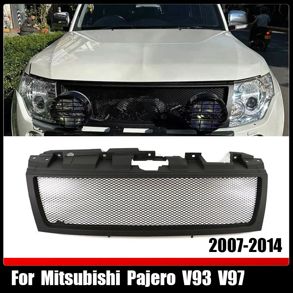 

Modified Bumper Grilles Front Grille Cover Car Racing Grills Mesh Mask With Letter Grill For Mitsubishi Pajero V93 V97 2007-2014