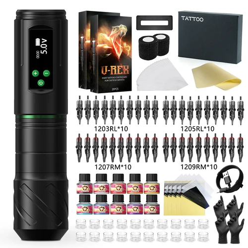 Kit de tatuaje T-Rex, máquina de tatuaje inalámbrica, Kit de máquina de tatuaje de maquillaje permanente, Kit de pluma de tatuaje, Kit completo de tatuaje para principiantes