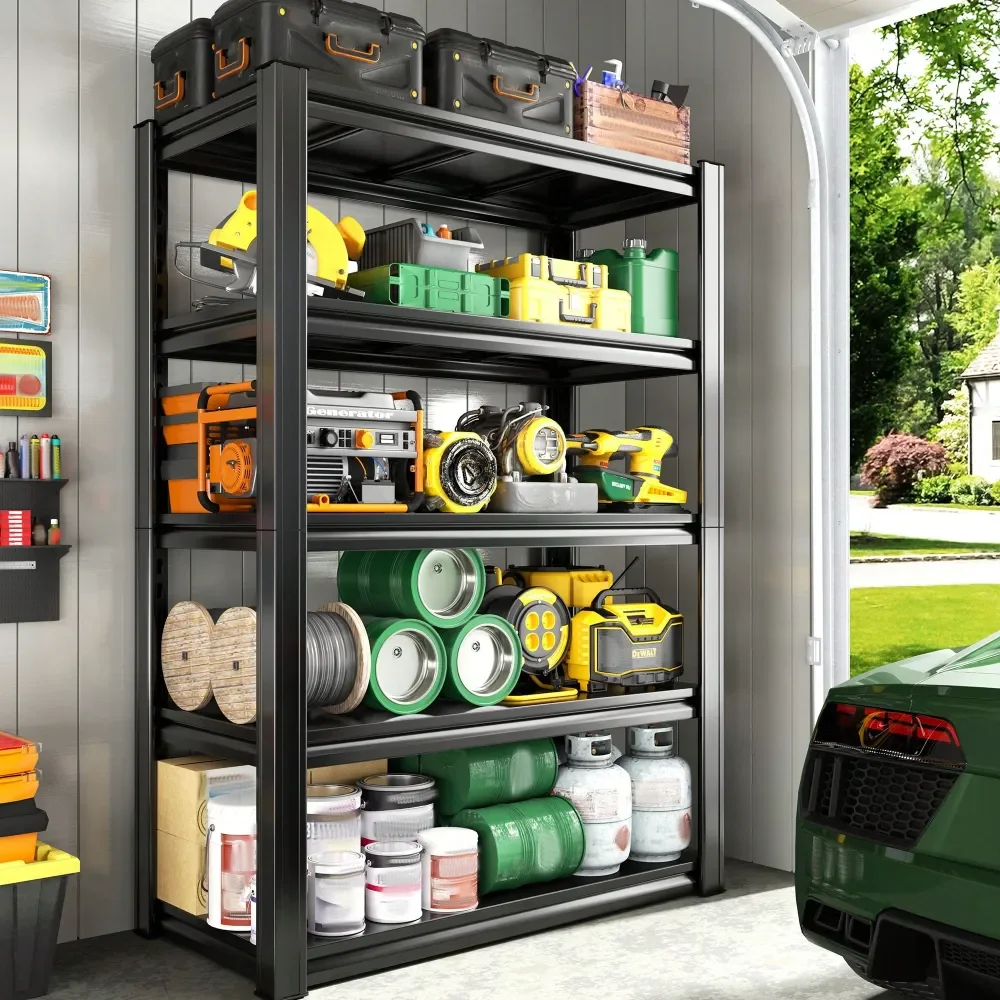 

Garage Shelving Storage Shelf Shelves HeavyDuty Metal Shelving 5Tier White Storage Rack For Pantry, Kitchen, Closet, Basement Wa