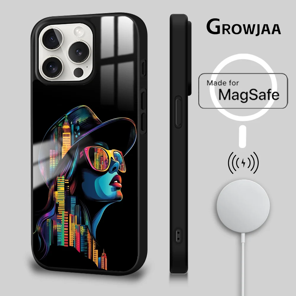 

Black Model Girls Creative Phone Case Magnetic For iPhone 16 15 14 13 12 11 Pro Max Plus Mini Magsafe Wireless Charging Cover