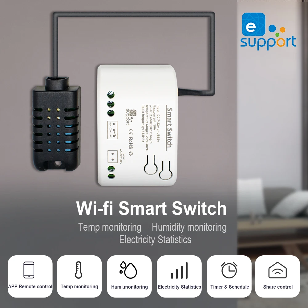 EWELINK Wifi Smart Temperature and Humidity Switch With 1M Sensor 10A Passive Dry Contact Switch Ewelink Supports Voice Control