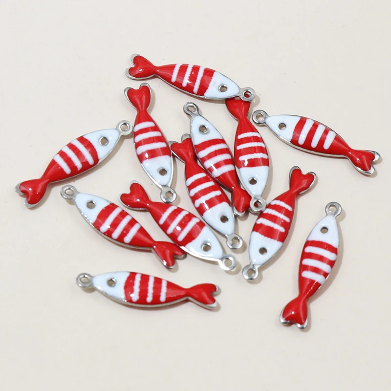 20 قطعة 18x5 مللي متر المينا مخطط الأسماك Charms قلادة الفولاذ المقاوم للصدأ DIY بها بنفسك صنع المجوهرات اكسسوارات ل أقراط قلادة سلاسل المفاتيح #4