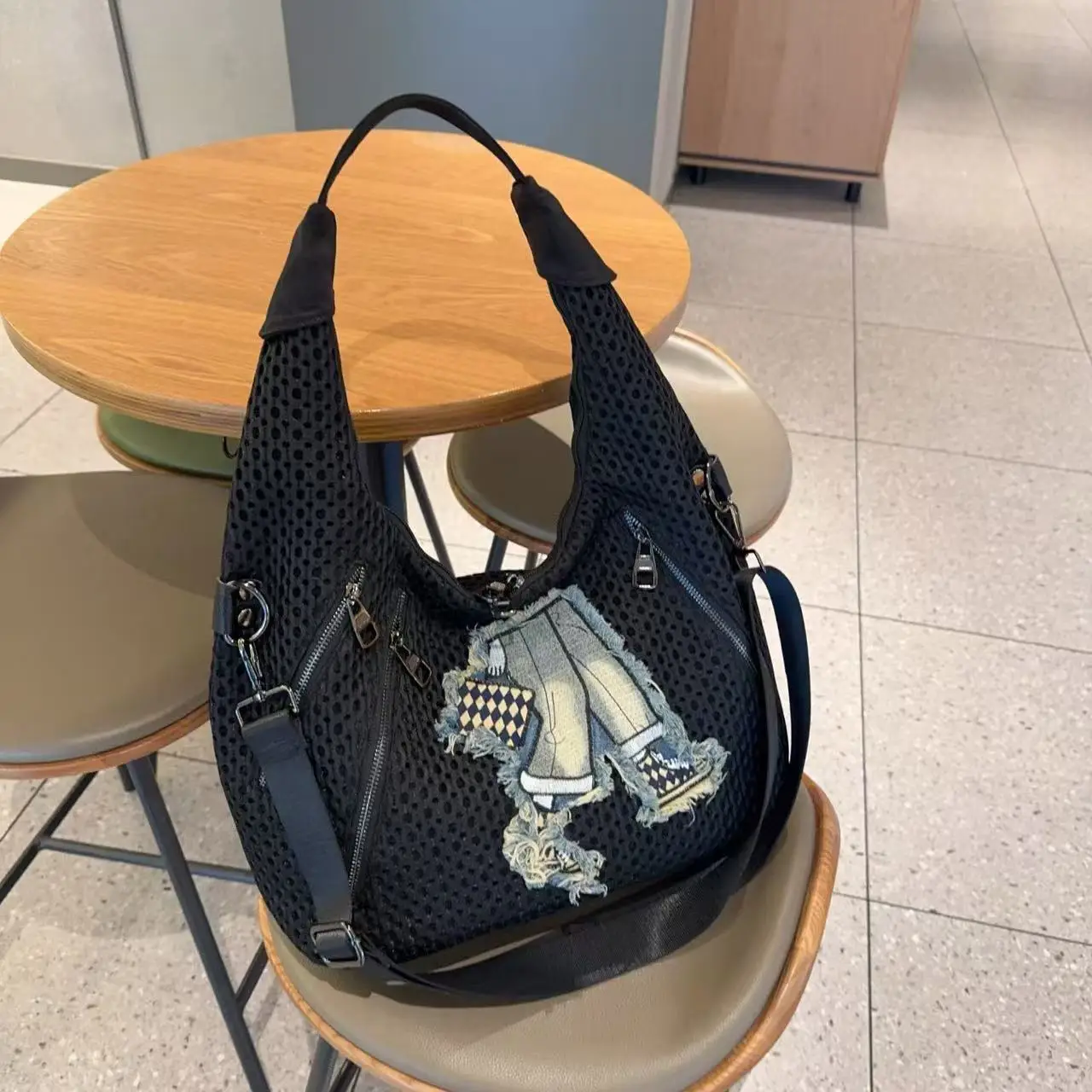 

Women's fashionable shoulder bags underarm mesh patchwork large capacity unique commuter crossbody bag Female