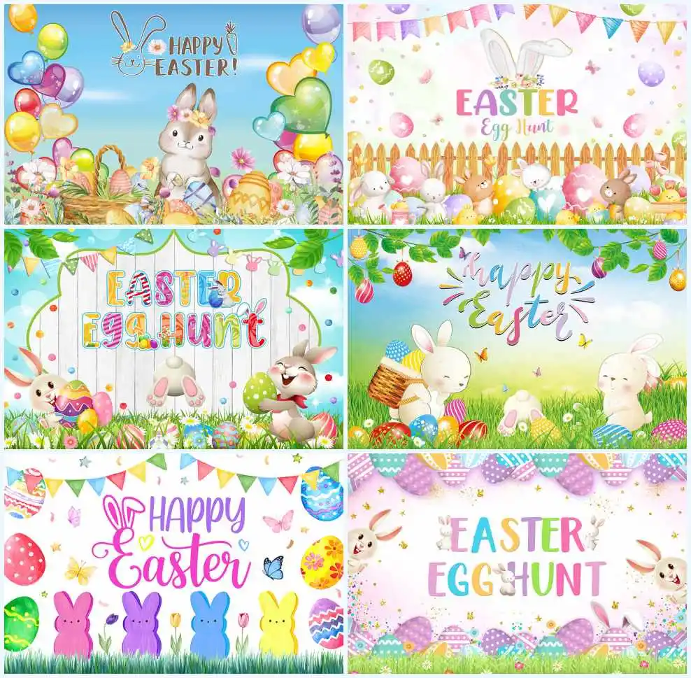 

Mehofond Happy Easter Backdrop Cartoon Bunny Garden Birthday Decoration Photography Background Photo Studio Photocall Props