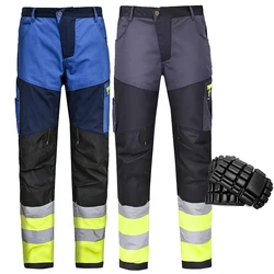 Pantaloni da lavoro riflettenti di sicurezza da uomo costruzione resistenza allo strappo abbigliamento da lavoro ad alta visibilità Multi tasche pantaloni da lavoro da uomo meccanico