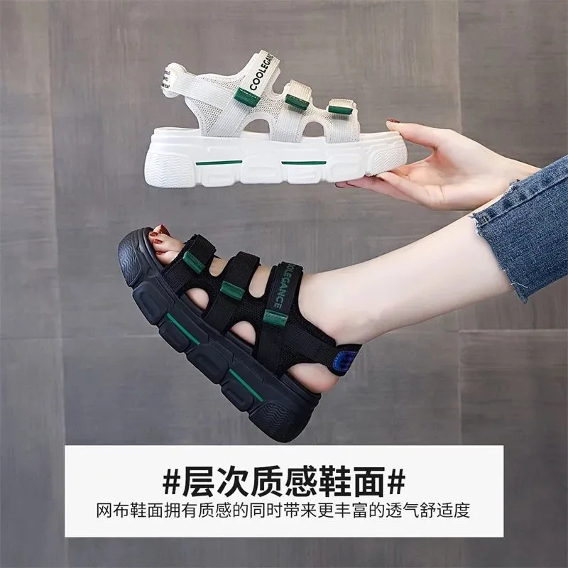 Thick-soled Sandals 2023 New Summer Fairy Wind Sports Sandals Students Flat Comfortable Breathable Casual Female Beach Shoes