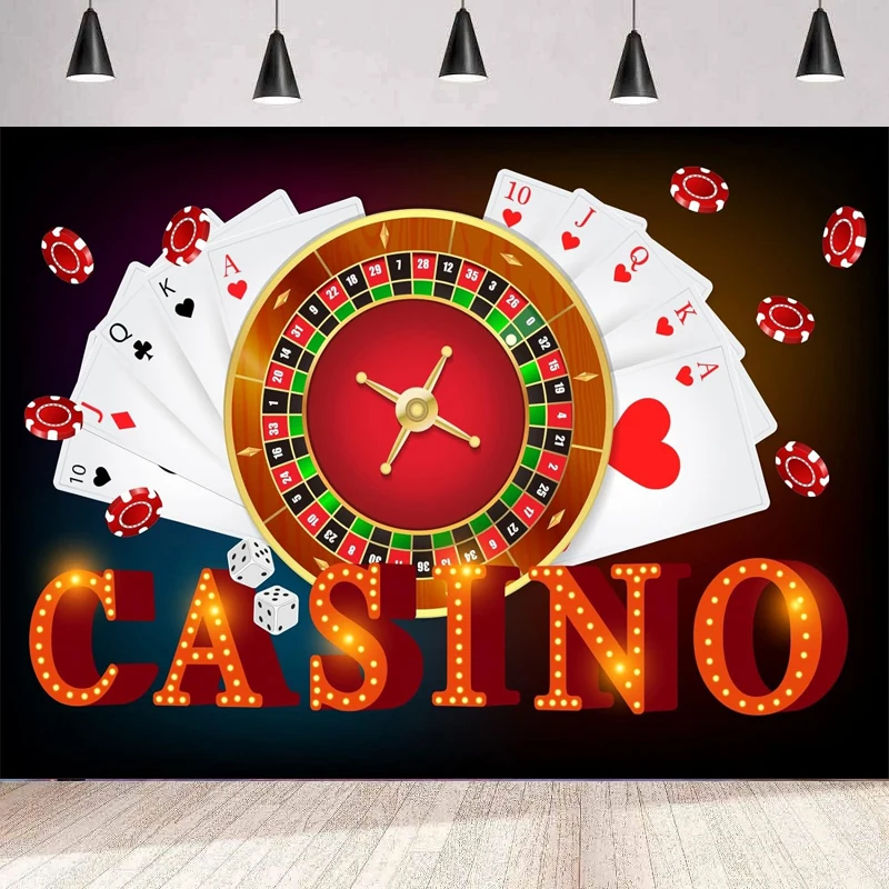 Photography Backdrop For Casino Poker Cards Chips Dice Roulette Gambling Background Las Vegas Casino Night Party Decor Poster