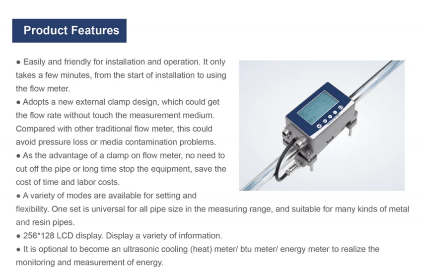 Industrial Time-Difference Type Ultrasonic Flowmeter DN15~DN40 Flow Watch Used For Stainless Steel Copper PVC And Other Pipes