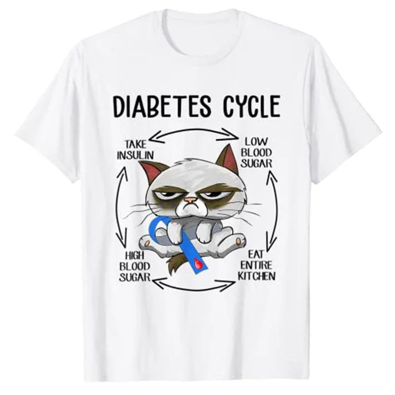 Consapevolezza del diabete ciclo del gatto vita diabetica per uomo donna t-shirt Kitty Lover Graphic Tee top Cute Cartoon abbigliamento uomo