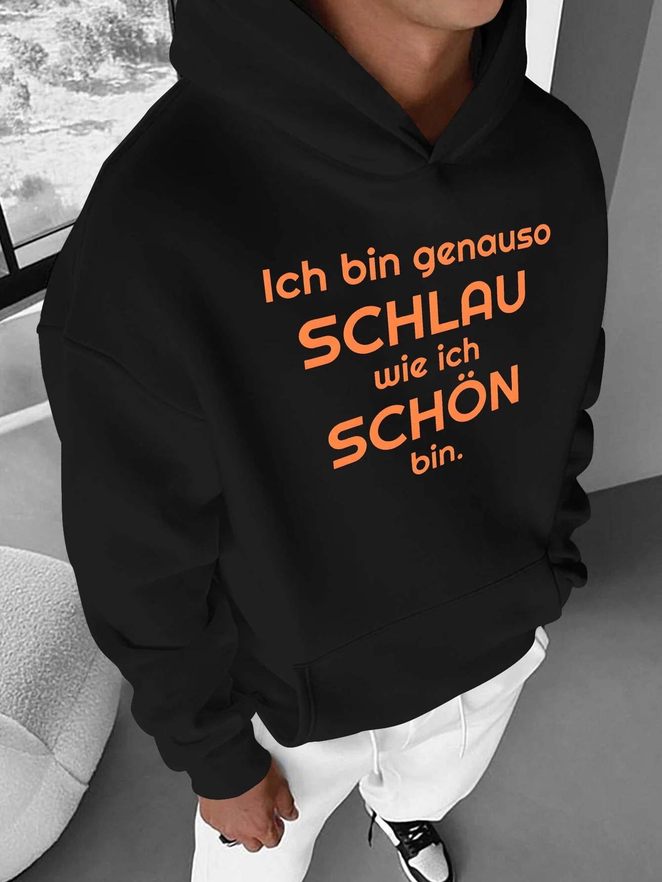 سويت شيرت بقلنسوة للرجال - سويت شيرت ذو اقتباس ألماني، نص أزرق - سويت شيرت بقلنسوة فضفاض - كاجوال يوميًا #1