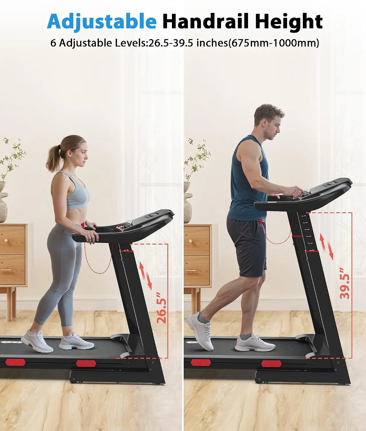 Foldable Treadmill Auto Incline 15%, Adjustable Handrail, 400 lbs, APP Voice Control, 8.7 mph Home Fitness, Customized