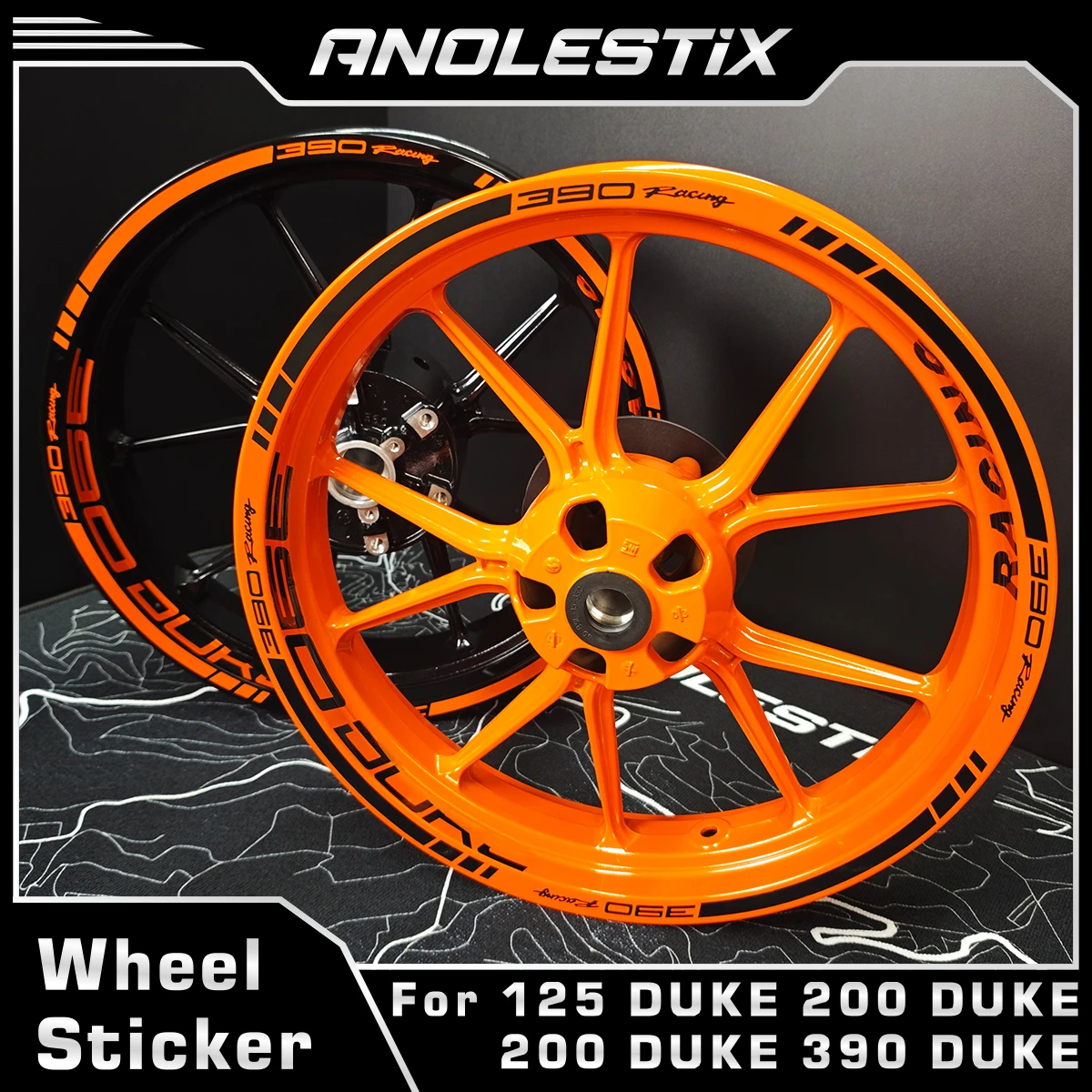 AnoleStix Reflective Motorcycle Wheel Sticker Hub Decals Rim Stripe Tape For KTM 390 duke 125 200 250 duke 2017-2023