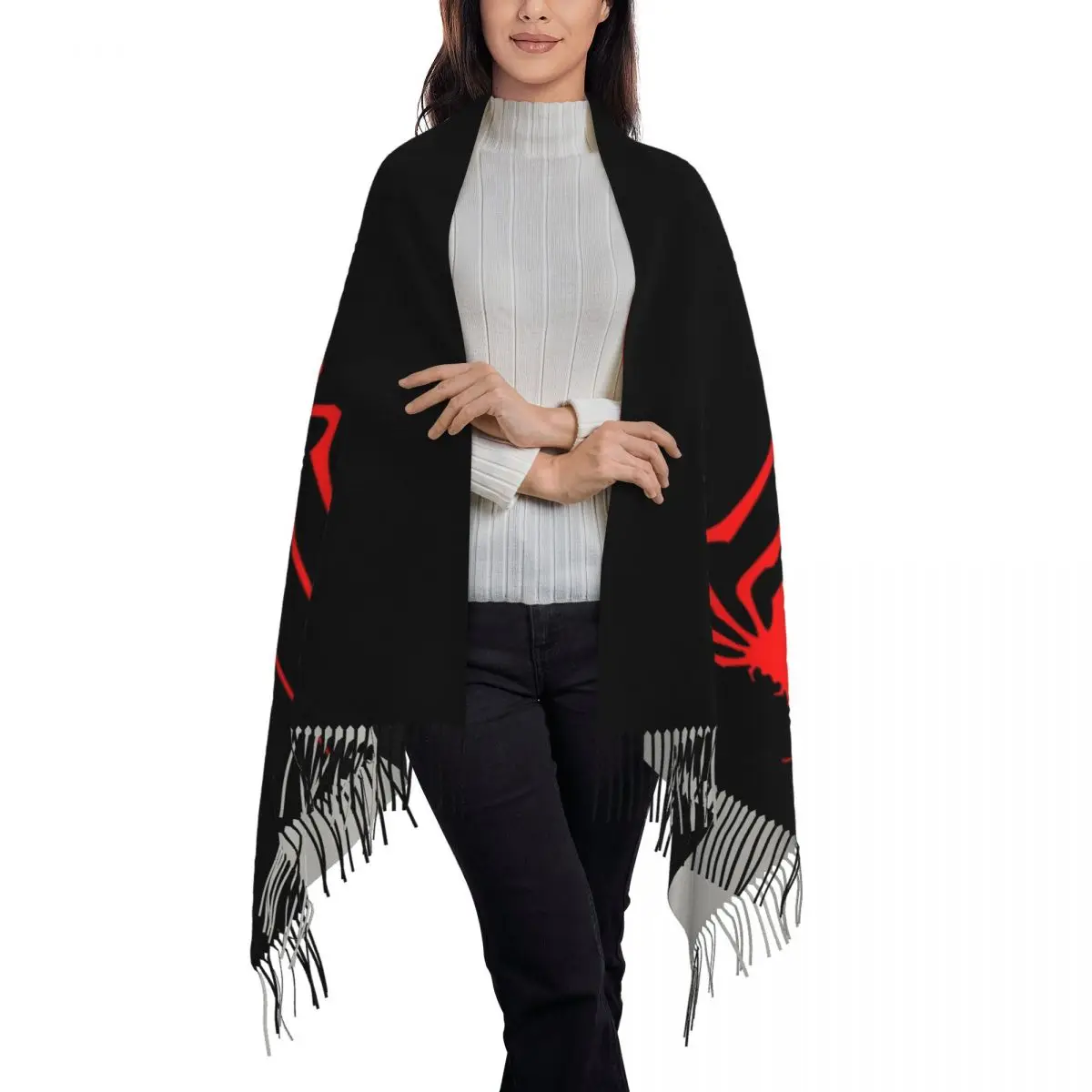 Custom Red Spider Man Scarf Wrap Women Long Winter Fall Warm Tassel Shawl Unisex Scarves