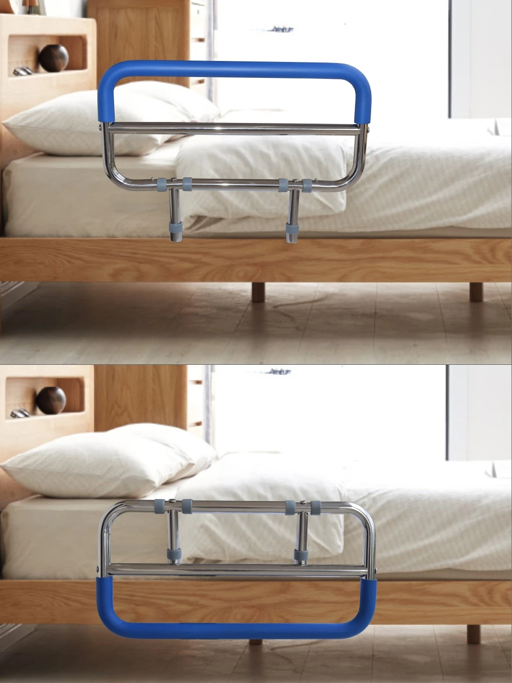 Poręcz pomocnicza przy łóżku dla seniorów, stal nierdzewna 304, miękka gumowa rączka, składana, regulowana wysokość