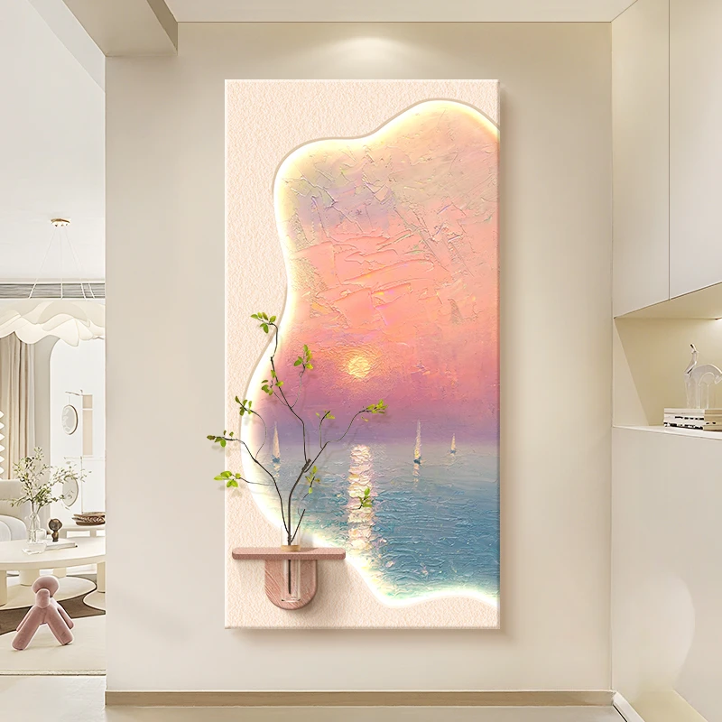 Modern Entrance LED Decoration Sandstone Painting Waves Home Decoration Living Room Bedroom Sofa Corridor Wall Lamp Painting