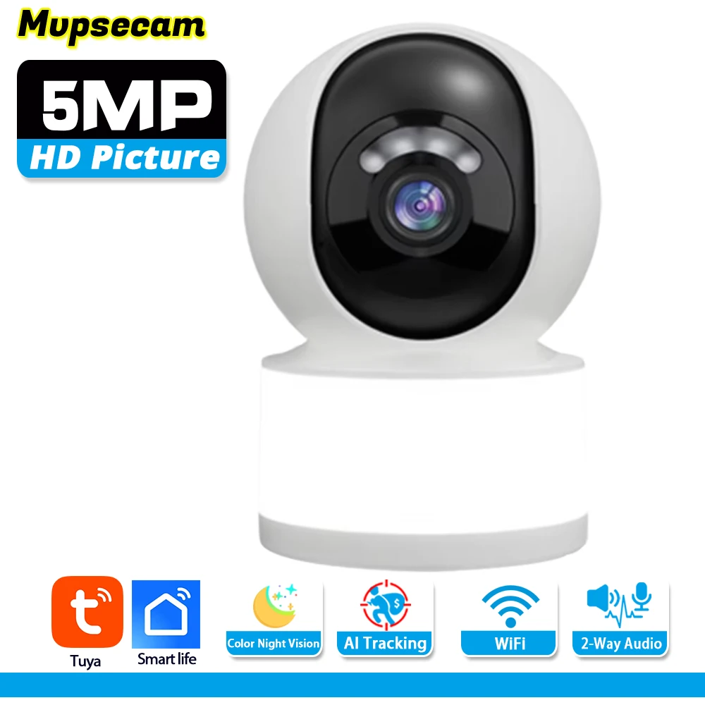 HD 5MP Tuya Smart Mini WiFi IP Camera Surveillance Camera Automatic Tracking Indoor Wireless Security Home CCTV Baby Monitor