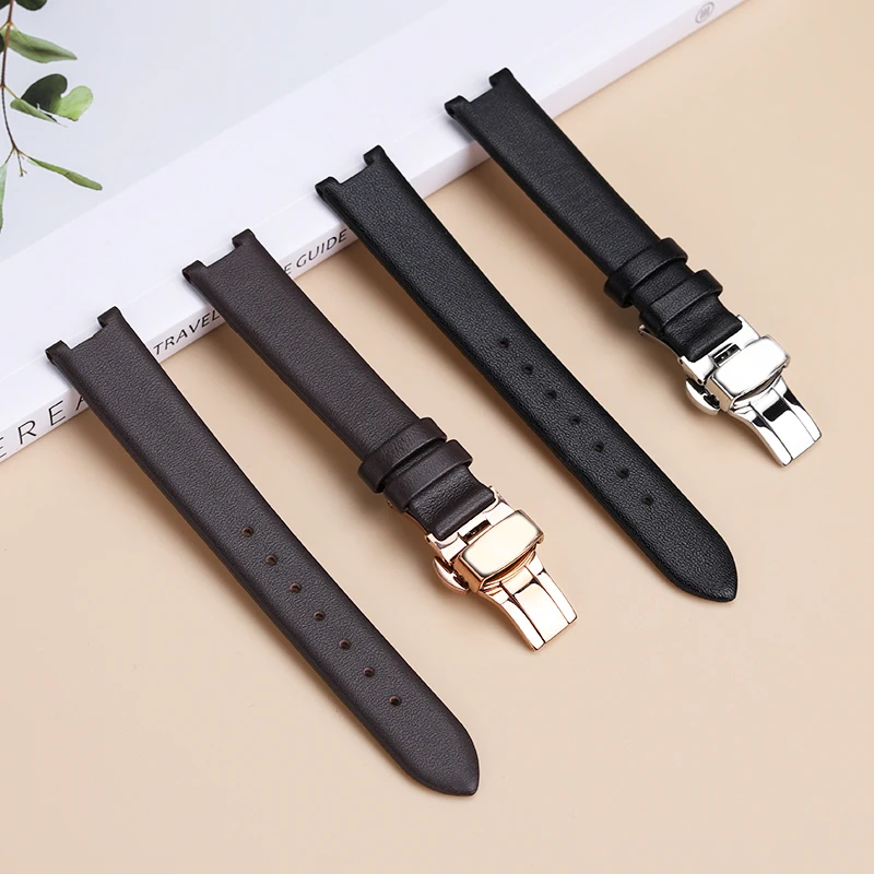 Women\'s Concave Watch Strap For VERSUS VERSACE VSP490118/VSPCD2217 Cowhide Leather Watchband 16mm Notch 10mm Butterfly Buckle