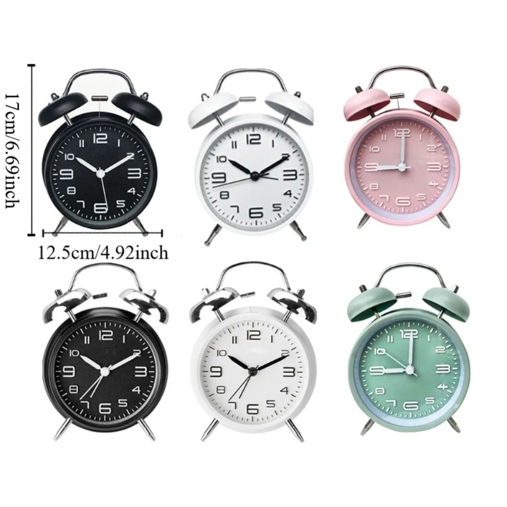 4 Inch Twin Bell Loud Alarm Clock Metal Frame Silent Luminous Student Alarm Clock Strong Wake-up Non-Ticking Table Clock Bedroom