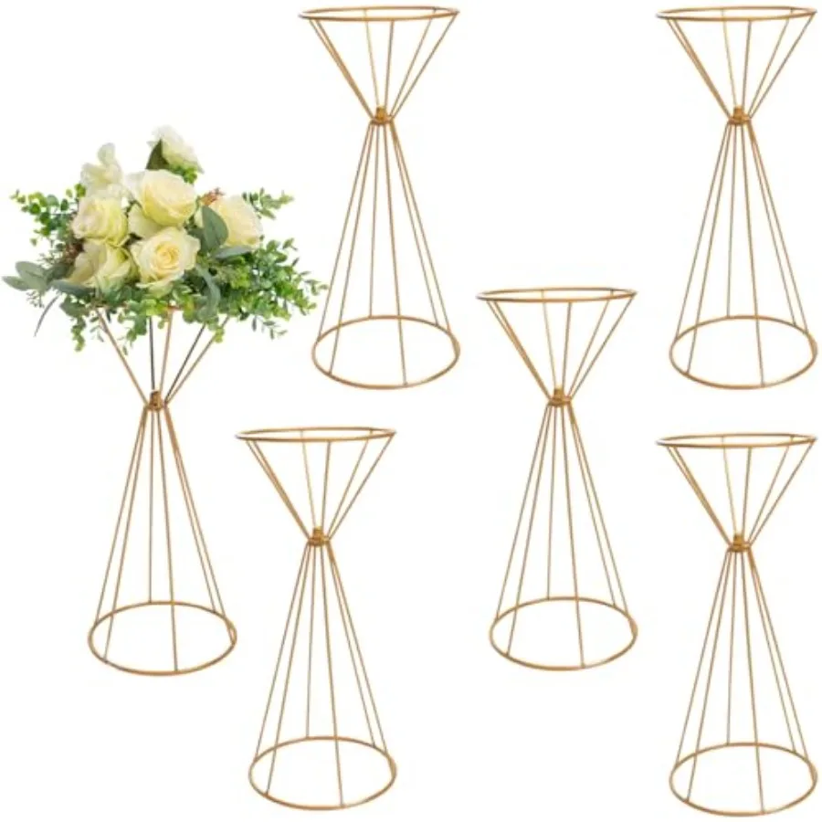 

8 1/4" x 19 3/4" Goldtone Cone-Shaped Metal Flower Stands - 6 pieces